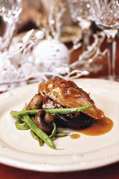 Roast duck with cabbage-chestnut stuffing and port wine sauce recipe