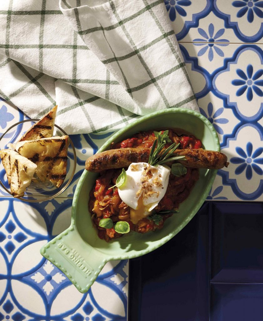 Fennel sausage, peperonata and poached egg recipe epicure Magazine