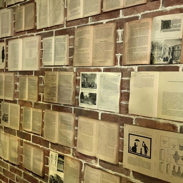 Wall of repurposed old books