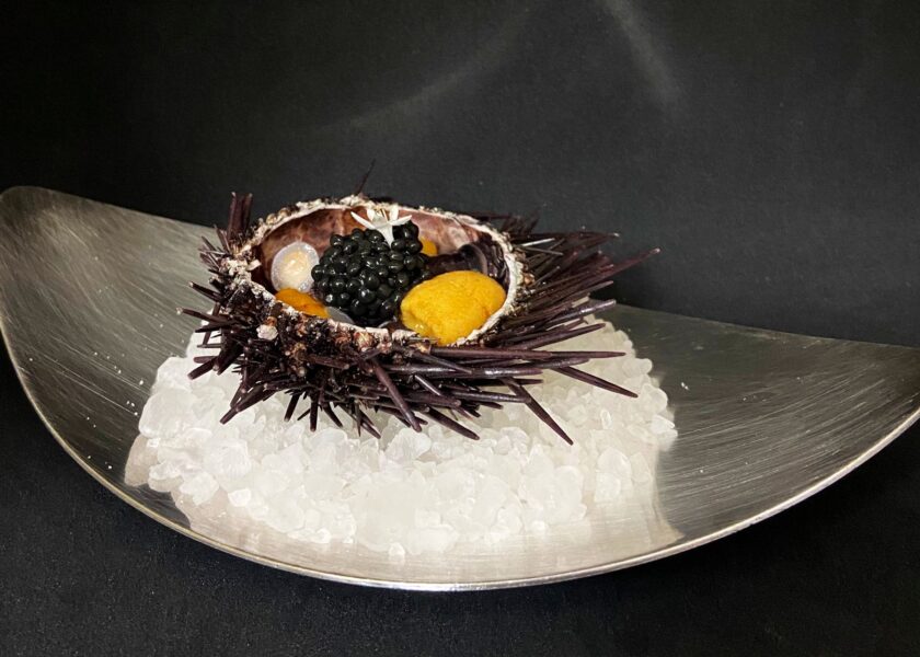 Percebes with Carabinero Prawn Jus, Uni and Oscietra Caviar