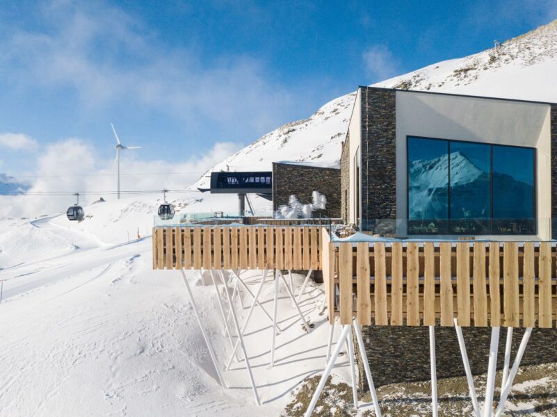 The timber and stone building housing two Michelin-starred dining destinations – The Japanese by The Chedi Andermatt and Restaurant Gütsch by Markus Neff