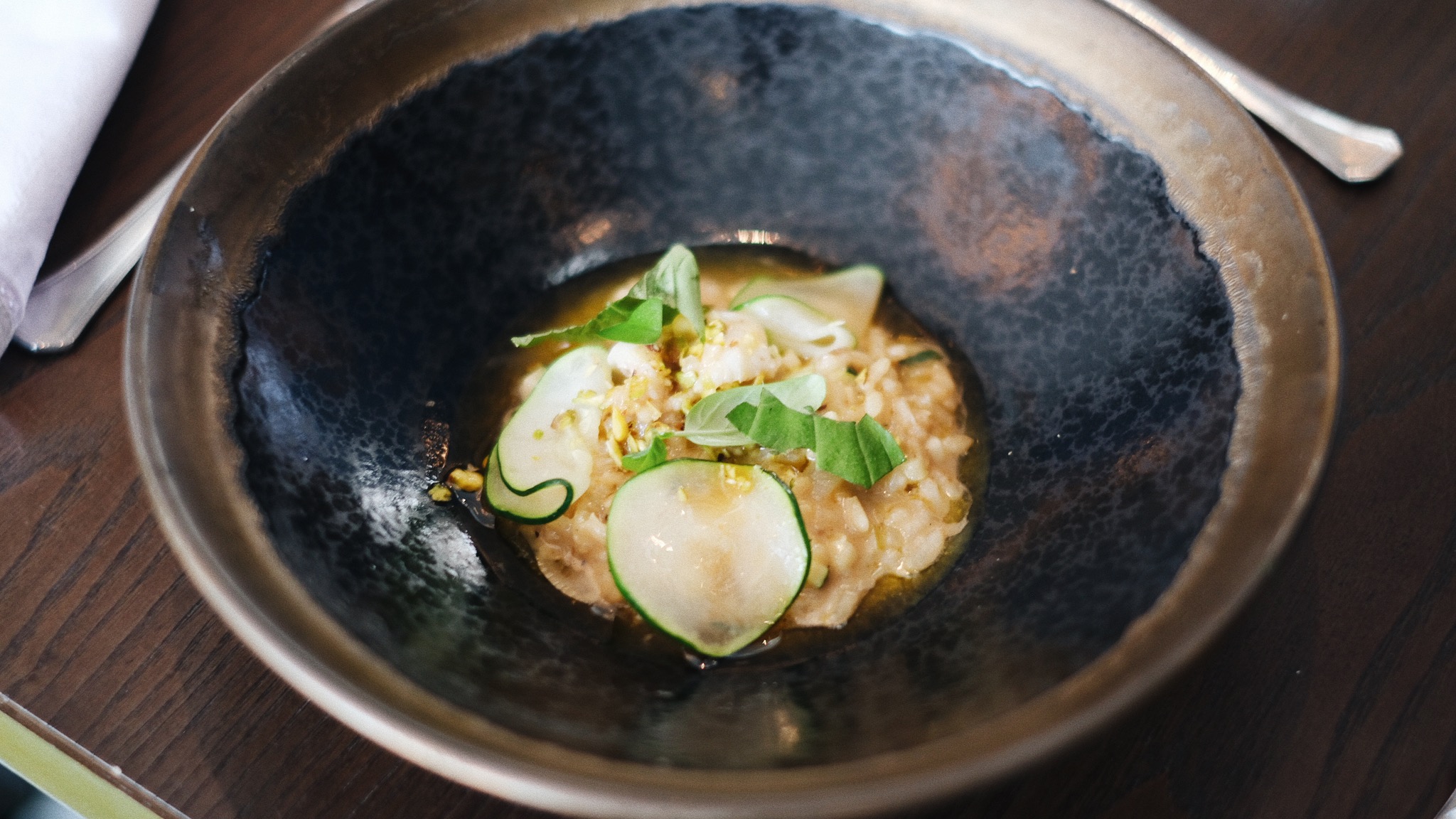 Tiger Prawns Risotto: courgette puree, pistachio, crème fraiche by Tom Aikens at The Langham, Jakarta