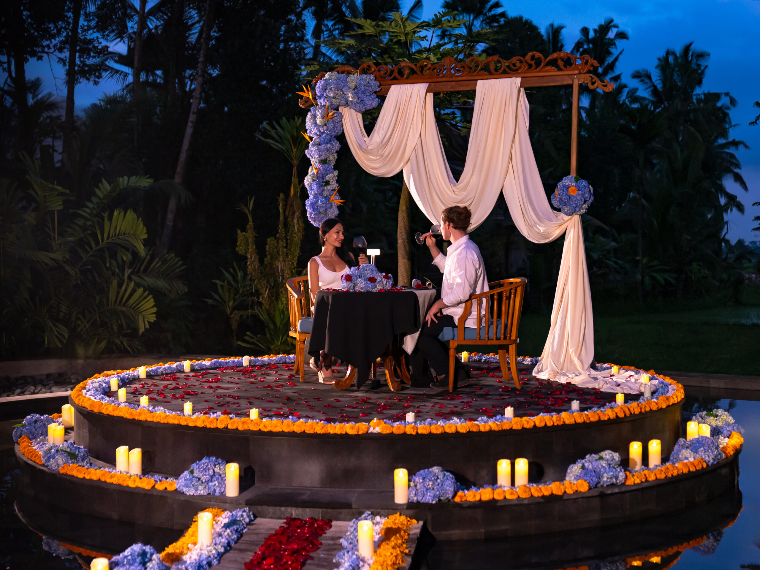 Romantic dinner surrounded by candle lights