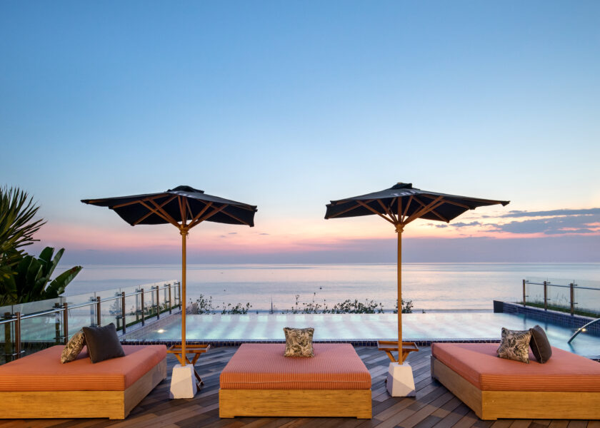 The view from TRIBE Bali Kuta Beach rooftop pool