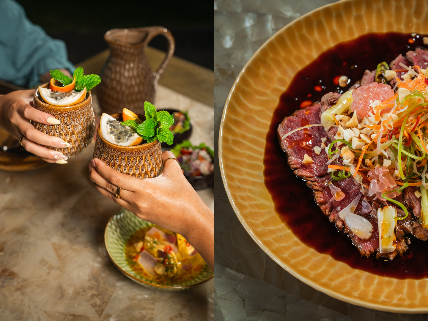 Drinks and dishes offered at Loloan, Raffles Bali