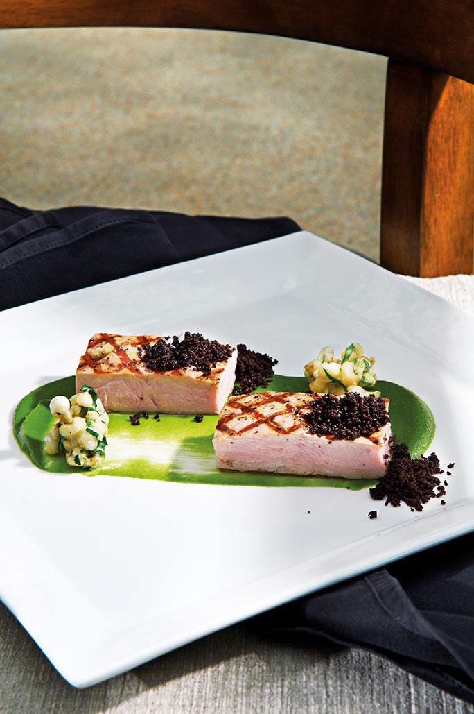 Roasted dutch veal loin, basil horseradish salsify and pulverised