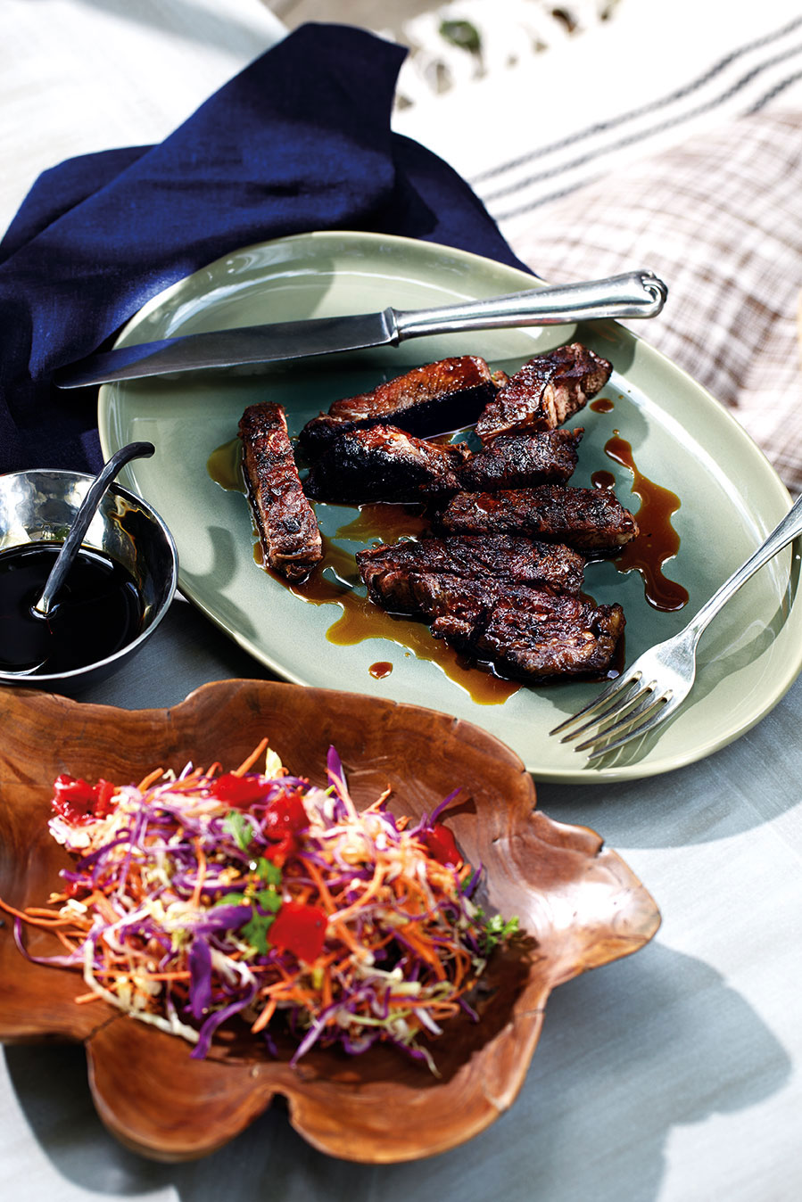 Sakemiso beef steak with cabbage and plum salad recipe epicure Magazine